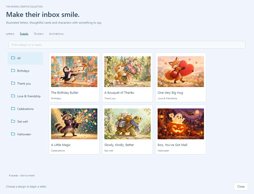 The native ANIMAIL gallery of original illustrated birthday, thank-you and greeting cards
