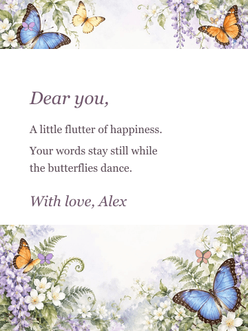 Actual butterfly stationery animation around a stationary, readable letter