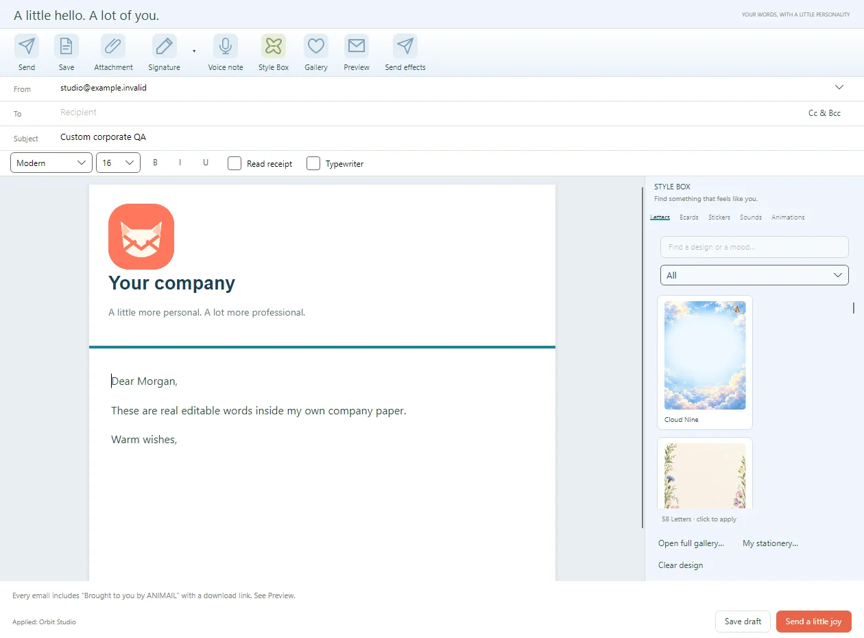 A reusable company letterhead with an embedded logo and a clear editable writing area.